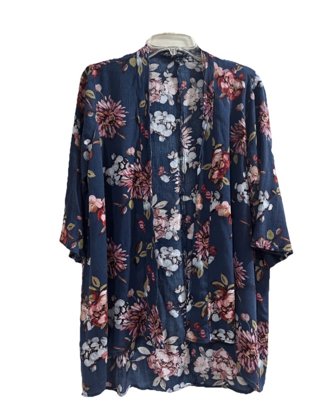 Pink Clover Navy Floral Open-Front Kimono Outerwear